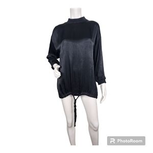 Zara Mobwife Black Satin Oversized Drop Waist Top Size XS